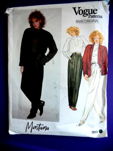 Vogue Pattern # 2853 UNCUT Misses Jacket Top Pants Size 10 ONLY a Paris Original by Designer Montana