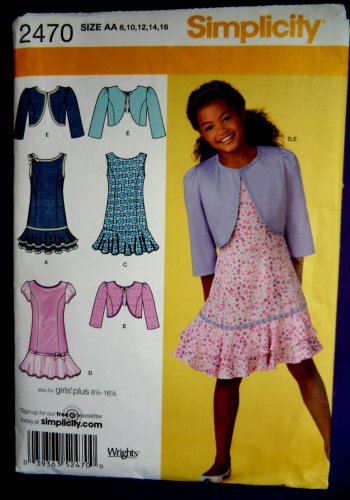Simplicity Pattern # 2470 UNCUT Girls Dress Variations and Bolero Size 8 10 12 14 16
