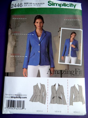 Simplicity Pattern # 2446 UNCUT Misses Lined Jacket Variations Size 16 18 20 22 24