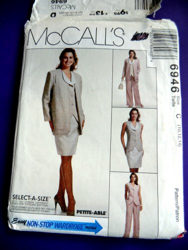 McCalls Pattern # 6946 UNCUT Misses Cardigan Vest Skirt Pants Size 10 12 14