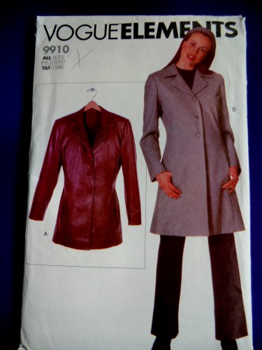 Vogue Pattern # 9910 UNCUT Misses Lined Jacket ---Long Short â�� Size Small Medium Large XL