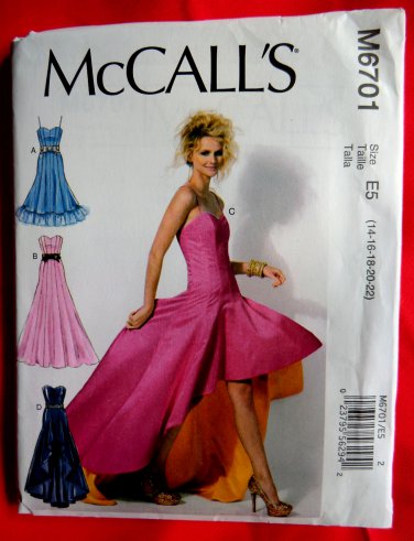 McCalls Pattern # 6701 UNCUT Misses Gown Evening Length Dress Size 14 16 18 20 22