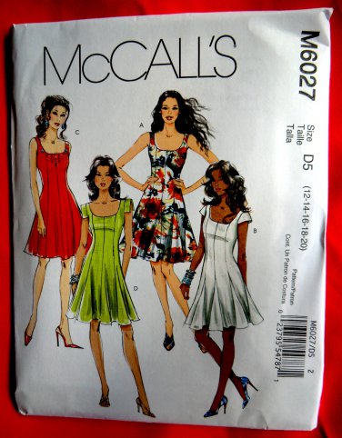 McCalls Pattern # 6027 UNCUT Misses Flared Dress Size 12 14 16 18 20
