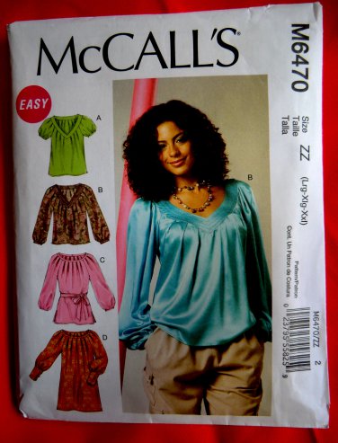 McCalls Pattern # 6470 UNCUT Misses Blouse Tunic Size Large XL XXL