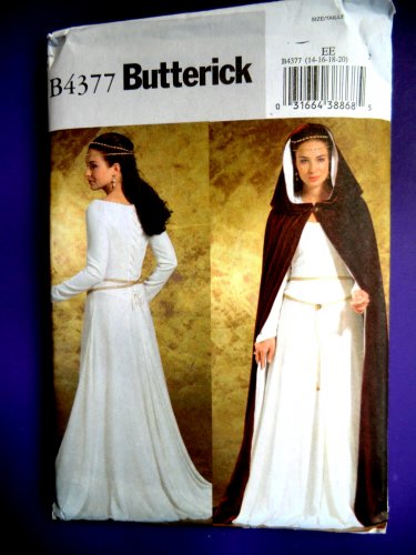 Butterick Pattern # 4377 UNCUT Misses Costume Dress Gown Cape Medieval Renaissance Size 14 16 18 20