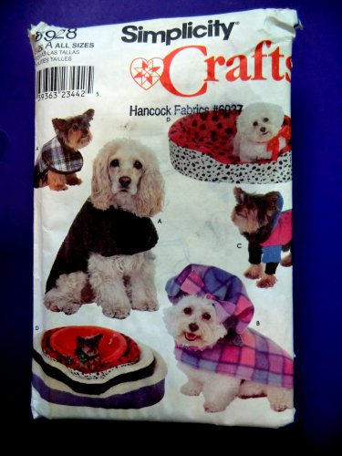 Simplicity Pattern # 8928 UNCUT Dogs Bed Small Medium Large Coat Hat