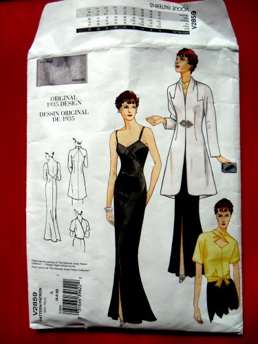 Vogue Pattern # 2859 Misses Formal Dress Jacket Size Small ~ Sizes 6 8 10 Retro Vintage 1935