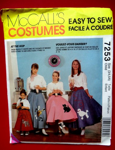 McCalls Pattern # 7253 UNCUT Girls Costume Poodle Pull-On Skirt and Petticoat  Size 3 / 4 5 /6