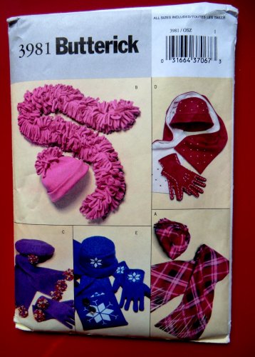 Butterick Pattern # 3981 UNCUT Scarf Hat Gloves ALL SIZES Small Medium Large (Hats and Gloves)