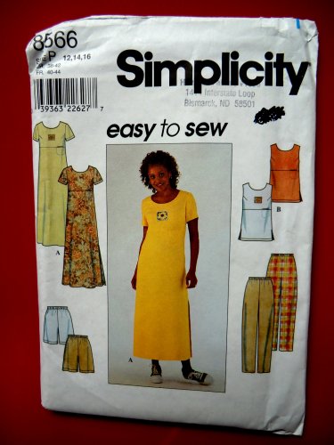 Simplicity Pattern # 8566 UNCUT Misses Dress Top Pants Shorts Size 12 14 16