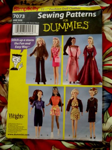 Simplicity Pattern # 7073 UNCUT 11 1/2 Inch Doll Wardrobe Sewing for Dummies