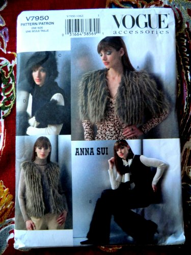 Vogue Pattern # 7950 UNCUT  Misses Anna Sui Accessories Jacket Vest Hat Mittens