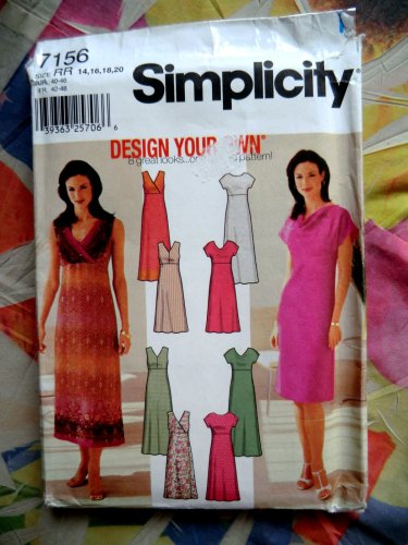 Simplicity Pattern # 7156 UNCUT Misses Dress Neckline Variations Size 14 16 18 20