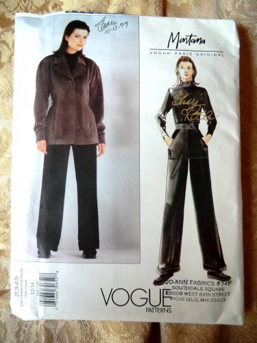 Vogue Pattern # 2345 UNCUT Misses Pants and Jacket by Montana Paris Original Size 12 14
