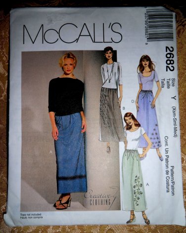 McCalls Pattern # 2682 UNCUT Misses Pull-On Skirt Long Size SX Small Medium