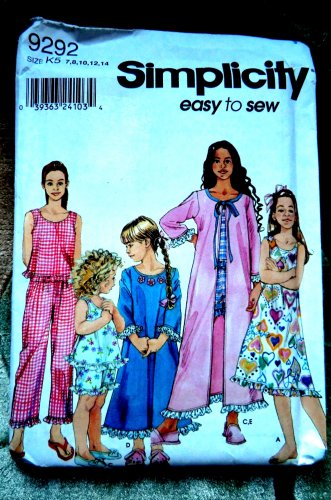 Simplicity Easy Pattern #9292 UNCUT Girls Sleepwear Nightgown Robe Size 7 8 10 12 14