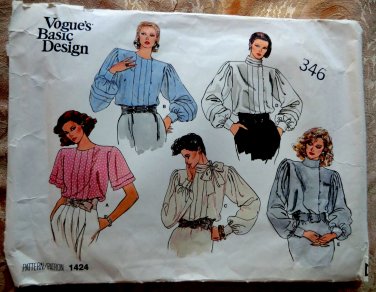 Vogue Pattern # 1424 Misses UNCUT Formal Blouse Size 10 ONLY Bust 32 1//2