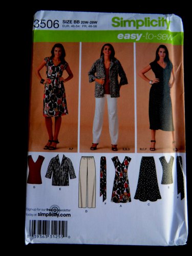 Simplicity Pattern # 3506 UNCUT Misses Womens Dress Jacket Pants Skirt Size 20 22 24 26 28