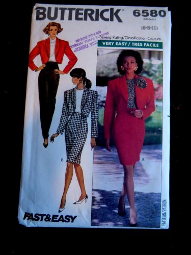 Butterick Pattern # 6580 UNCUT Misses Bolero Jacket Pants Skirt Size 6 8 10