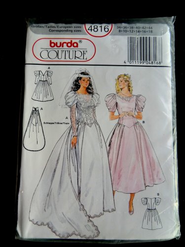 Burda Couture Pattern # 4816 UNCUT Misses Bridal Gown Bridesmaid Formal Dress Size 8 10 12 14 16 18