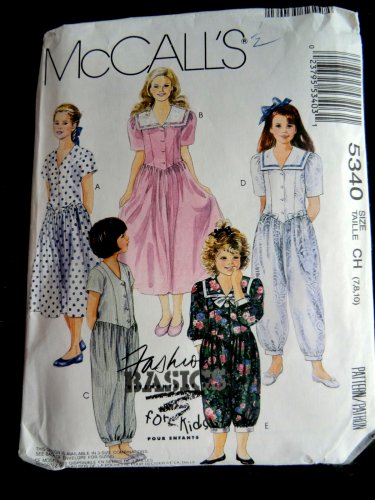 McCalls Pattern # 5340 UNCUT Girls Dress or Jumpsuit Two Lengths Size 7 8 10