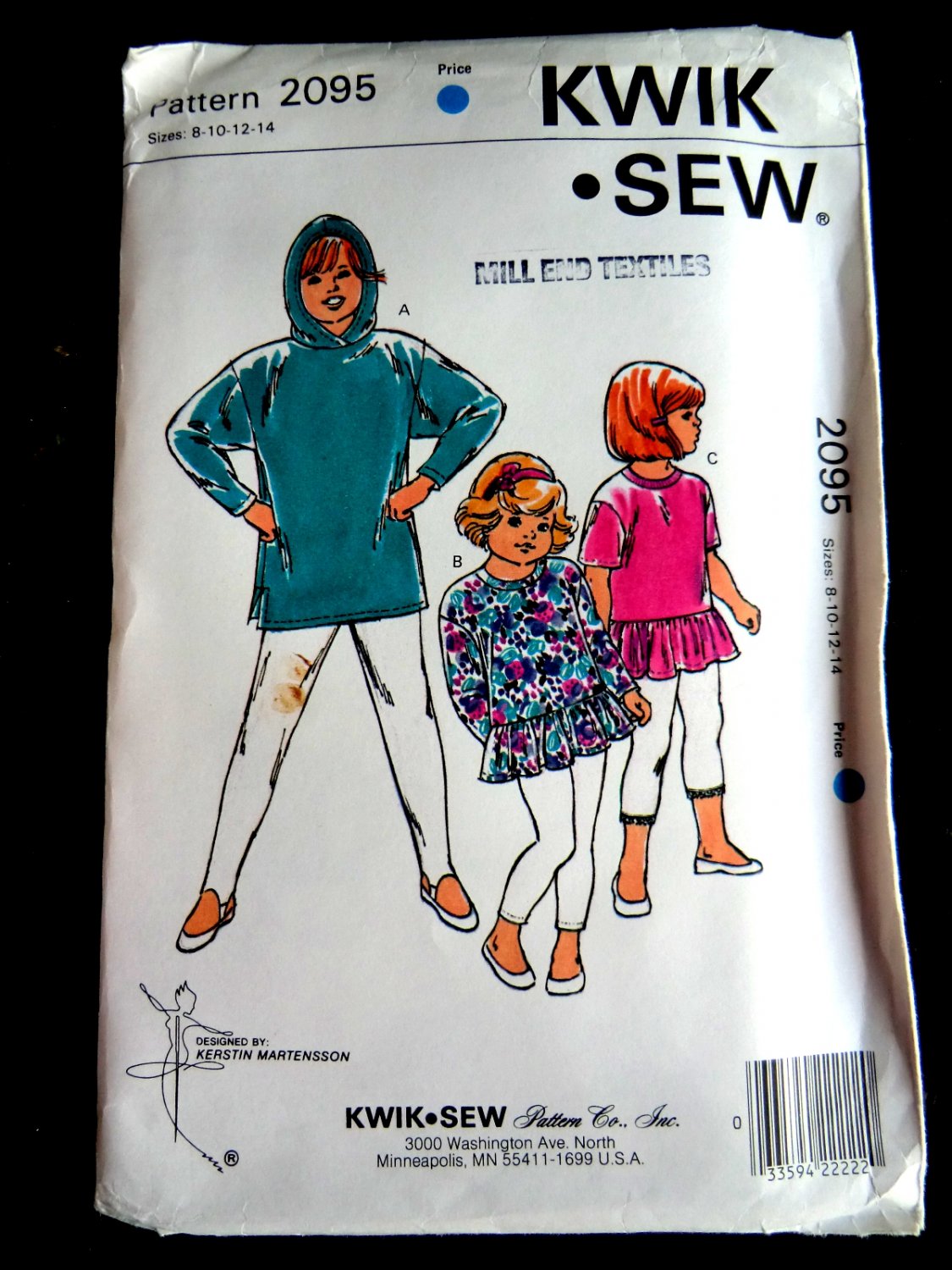 Kwik Sew Pattern #2095 UNCUT Girls Tops STRETCH KNITS ONLY Size 8 10 12 14