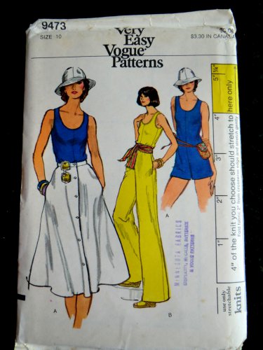 Vogue Pattern # 9473 UNCUT Misses Jumpsuit Skirt Size 10 ONLY STRETCH KNITS ONLY