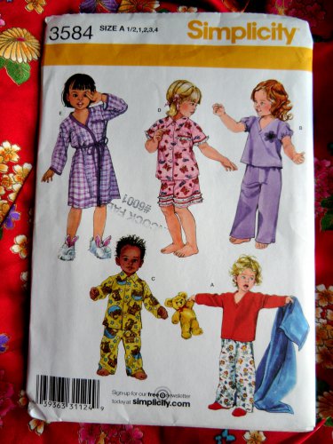 Simplicity Pattern # 3584 UNCUT Toddler Pajamas Robe Size 1/2 1 2 3 4