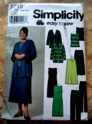 Simplicity Pattern # 9715 UNCUT Misses Dress Top Skirt Jacket Pants STRETCH KNITS Size 18 20 22 24