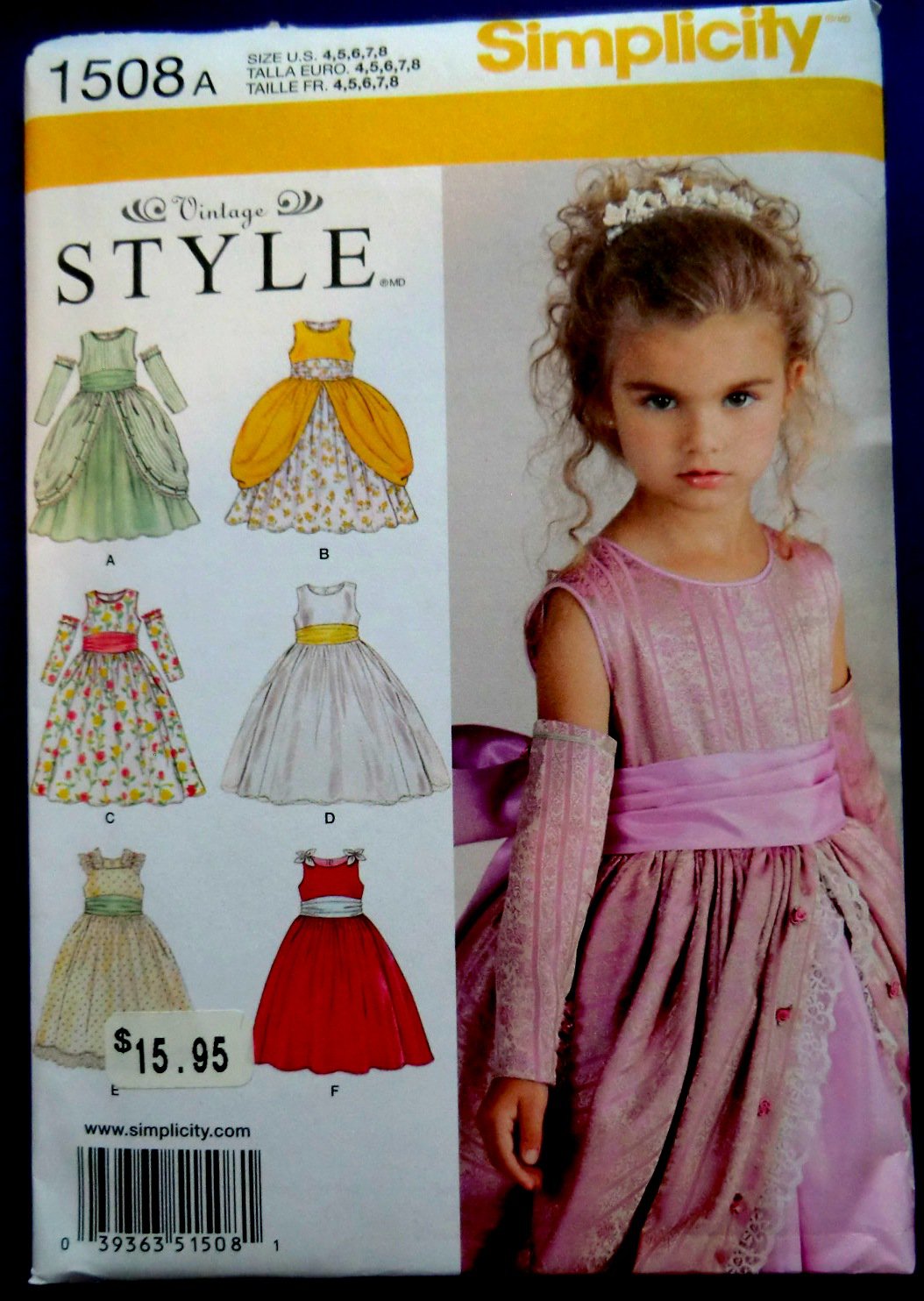 Simplicity Pattern # 1508 UNCUT Girls Flower Girl Dress Size 4 5 6 7 8