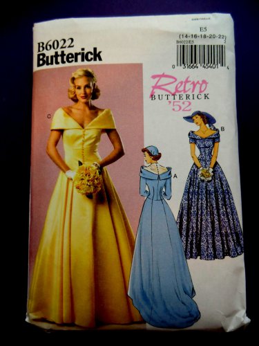 Butterick Pattern # 6022 UNCUT Retro Misses Gown Wedding Dress Size 14 16 18 20 22 Circa 1952