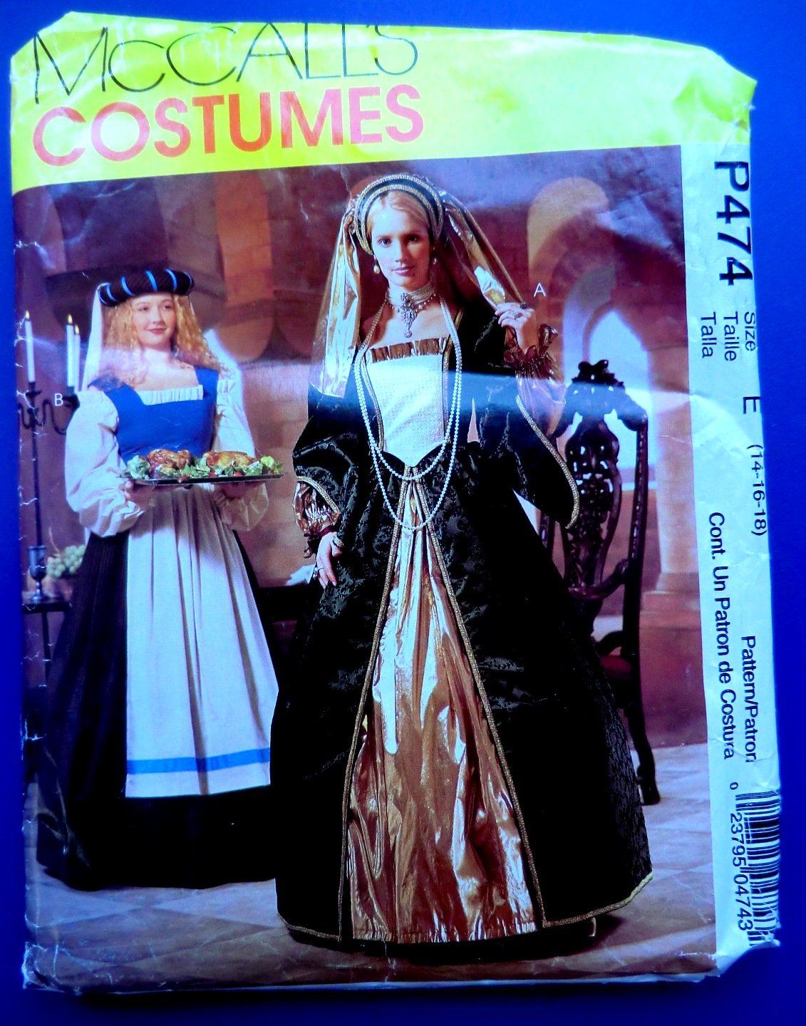 McCalls Pattern # P 474 UNCUT Misses Renaissance Costume Size 14 16 18