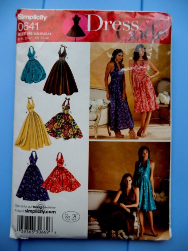 Simplicity Pattern # 0641 UNCUT Misses Hollywood Halter Dress Variations Size 6 8 10 12 14