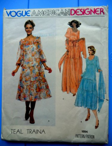 Vogue Pattern # 1894 UNCUT Misses Dress Tiered Skirt Variation Size 10 ONLY Teal Traina