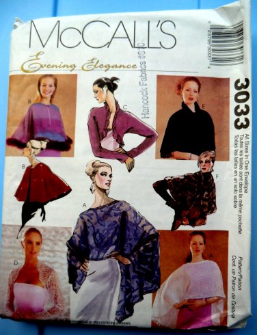McCalls Pattern # 3033 UNCUT Misses Evening Cover-Up ALL Sizes