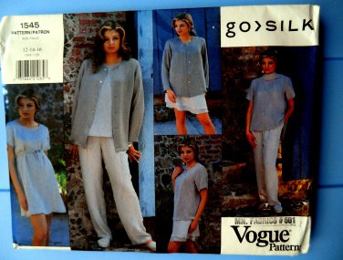 Vogue Pattern # 1545 UNCUT Misses Wardrobe Jacket Dress Top Skirt Pants Size 12 14 16