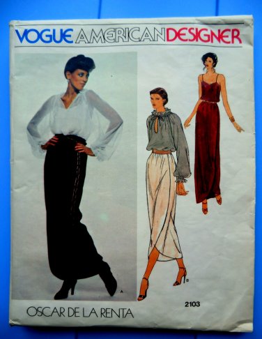 Vogue Pattern # 2103 Semi-Cut Misses Blouse Camisole Skirt Size 12 ONLY Oscar de la Renta