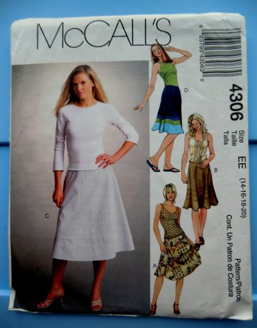 McCalls Pattern # 4306 UNCUT Misses Bias Flared Skirt Size 14 16 18 20