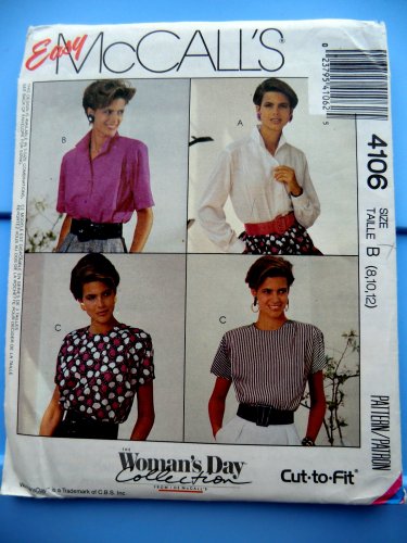 McCall's Pattern # 4106 UNCUT Misses Blouse Sewing Pattern Size 8 10 12