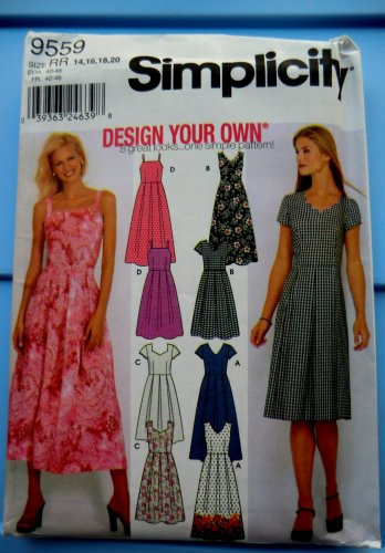 Simplicity Pattern # 9559 UNCUT Misses Summer Dress Neckline Sleeve Variations Size 14 16 18 20
