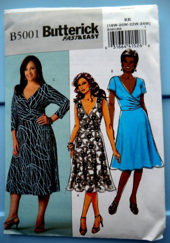 Butterick Pattern # 5001 UNCUT Misses Flared Pullover Dress STRETCH KNITS ONLY Size 18 20 22 24