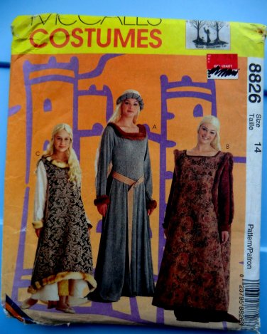McCalls Pattern # 8826 UNCUT Girls Medieval Costume Size 14 ONLY 32 Inch Bust