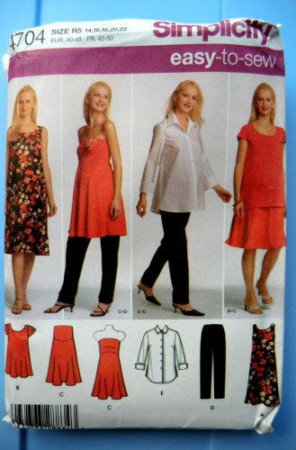 Simplicity Pattern # 4704 UNCUT Maternity Wardrobe Dress Shirt Top Pants Size 14 16 18 20 22