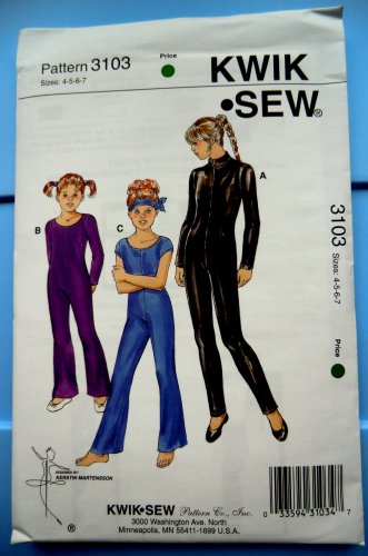 Kwik Sew Pattern # 3103 UNCUT Girls Unitard STRETCH KNITS ONLY Size 4 5 6 7