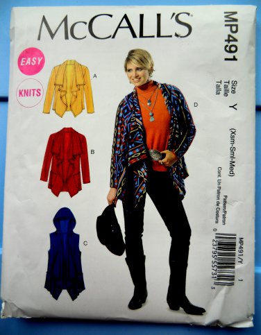McCalls Pattern # MP 491 UNCUT Misses Unlined Jackets Vest STRETCH KNITS ONLY Size XS Small Medium