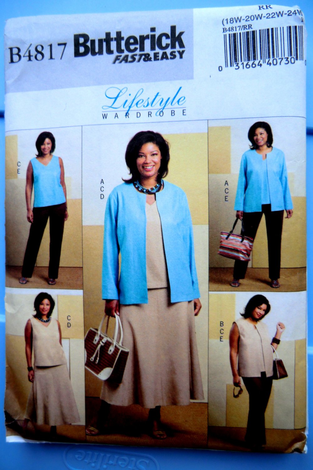 Butterick Pattern # 4817 UNCUT Misses Wardrobe Jacket Vest Top Skirt Pants Size 18 20 22 24