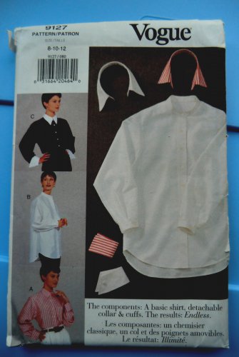 Vogue Pattern # 9127 UNCUT Misses Shirt Detachable Cuffs Collar Size 8 10 12