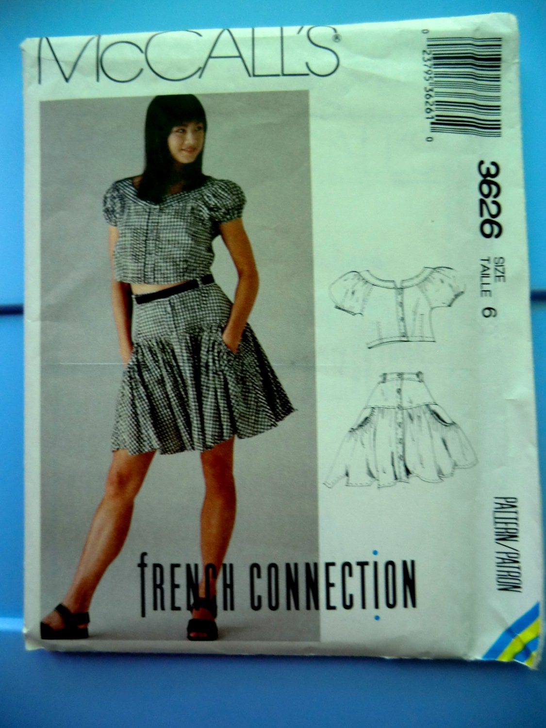 McCalls Pattern # 3626 UNCUT Misses Top Skirt French Connection Size 6 Vintage 1988