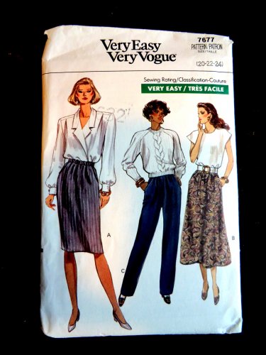 Vogue Pattern # 7677 UNCUT Misses Pants Skirt Variations Size 20 22 24