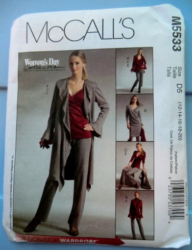 McCalls Pattern # 5533 UNCUT Misses STRETCH KNITS ONLY Jacket Top Dress Pants Size 12 14 16 18 20